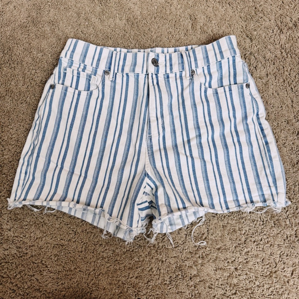 LOFT Blue and White Striped Denim Shorts